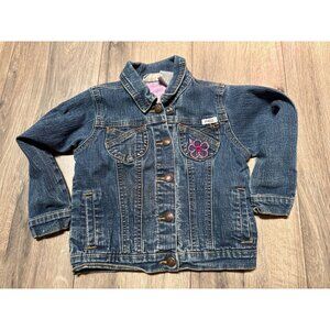 Levis Girls Denim Jacket 3T With Pink Floral Embroidery & Button Closure